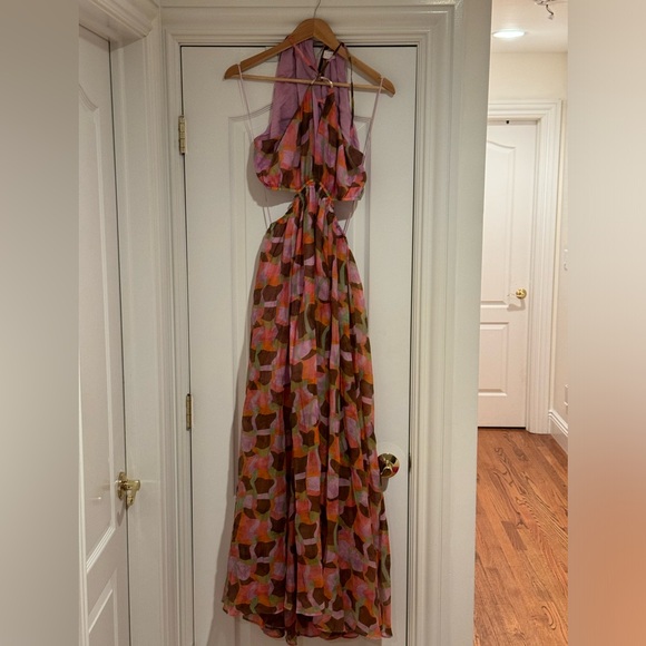 Brand New ASTR The Label Sivana Halter Maxi Dress in Red Brown Multi Size Large - Picture 7 of 14